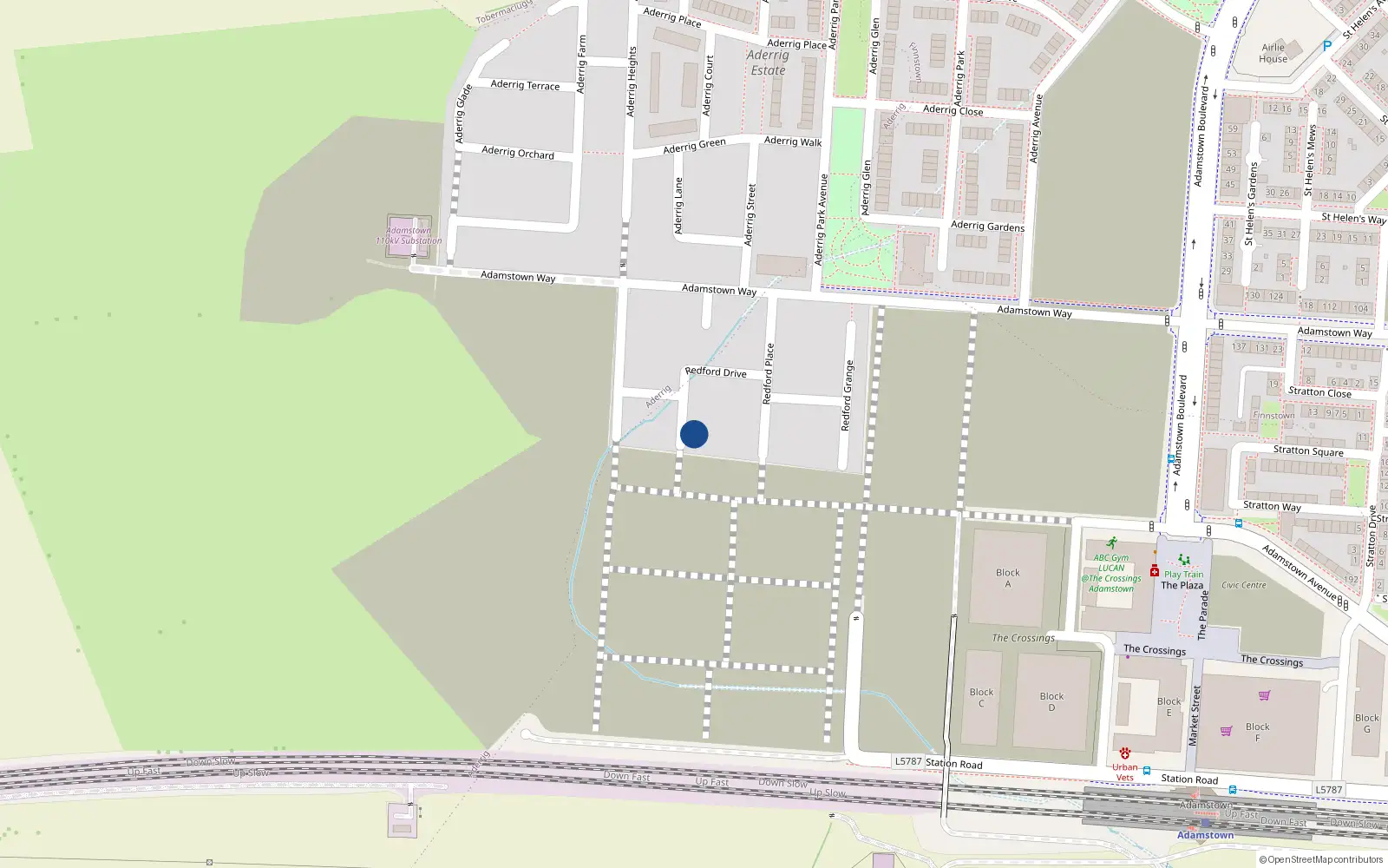 Overhead map showing the location of 28 Redford Drive, Lucan