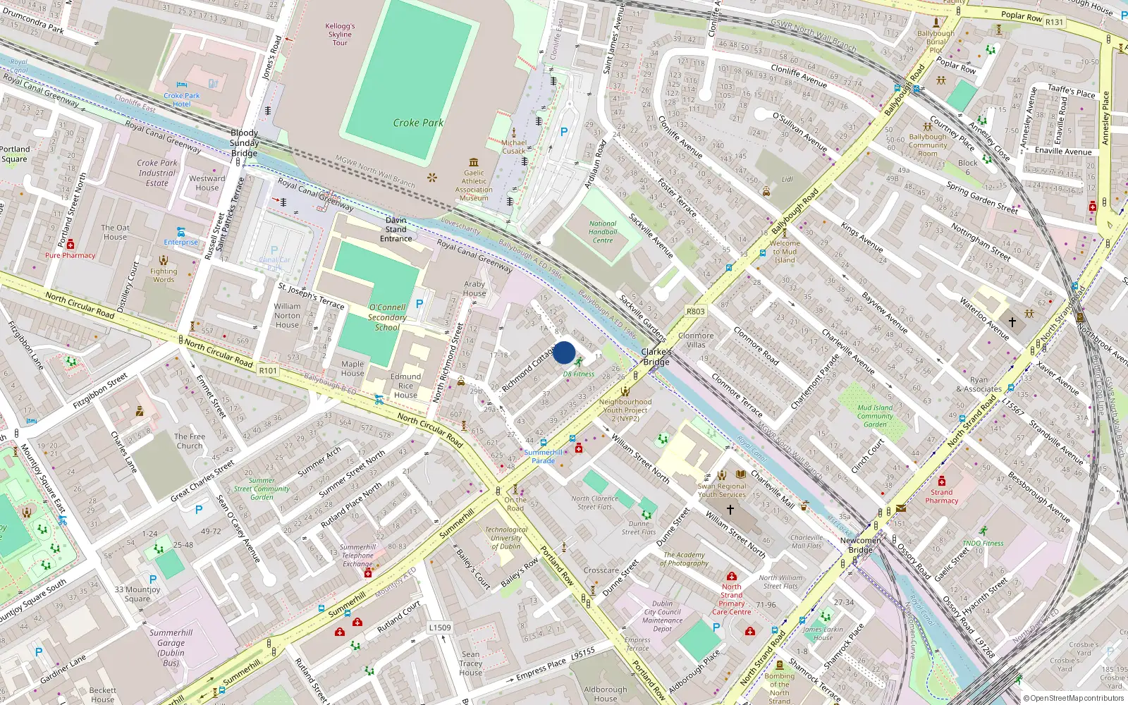 Overhead map showing the location of 28 Richmond Cottages, Dublin 1