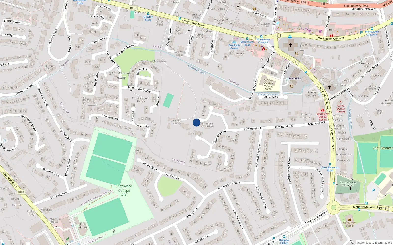 Overhead map showing the location of 28 Richmond Park, Co. Dublin