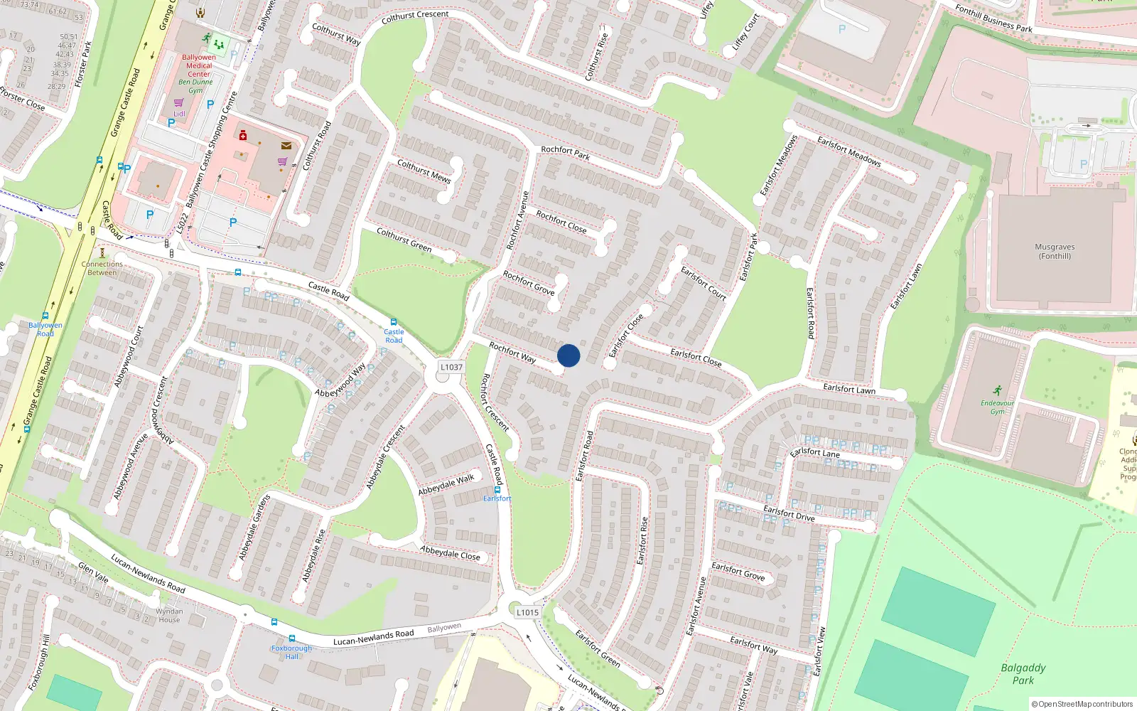 Overhead map showing the location of 28 Rochfort Way, Lucan, Dublin
