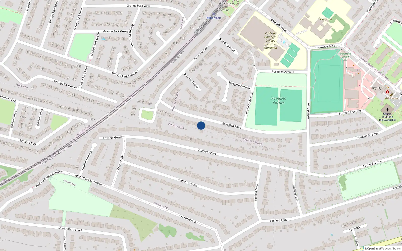 Overhead map showing the location of 28 Roseglen Road, Dublin 5