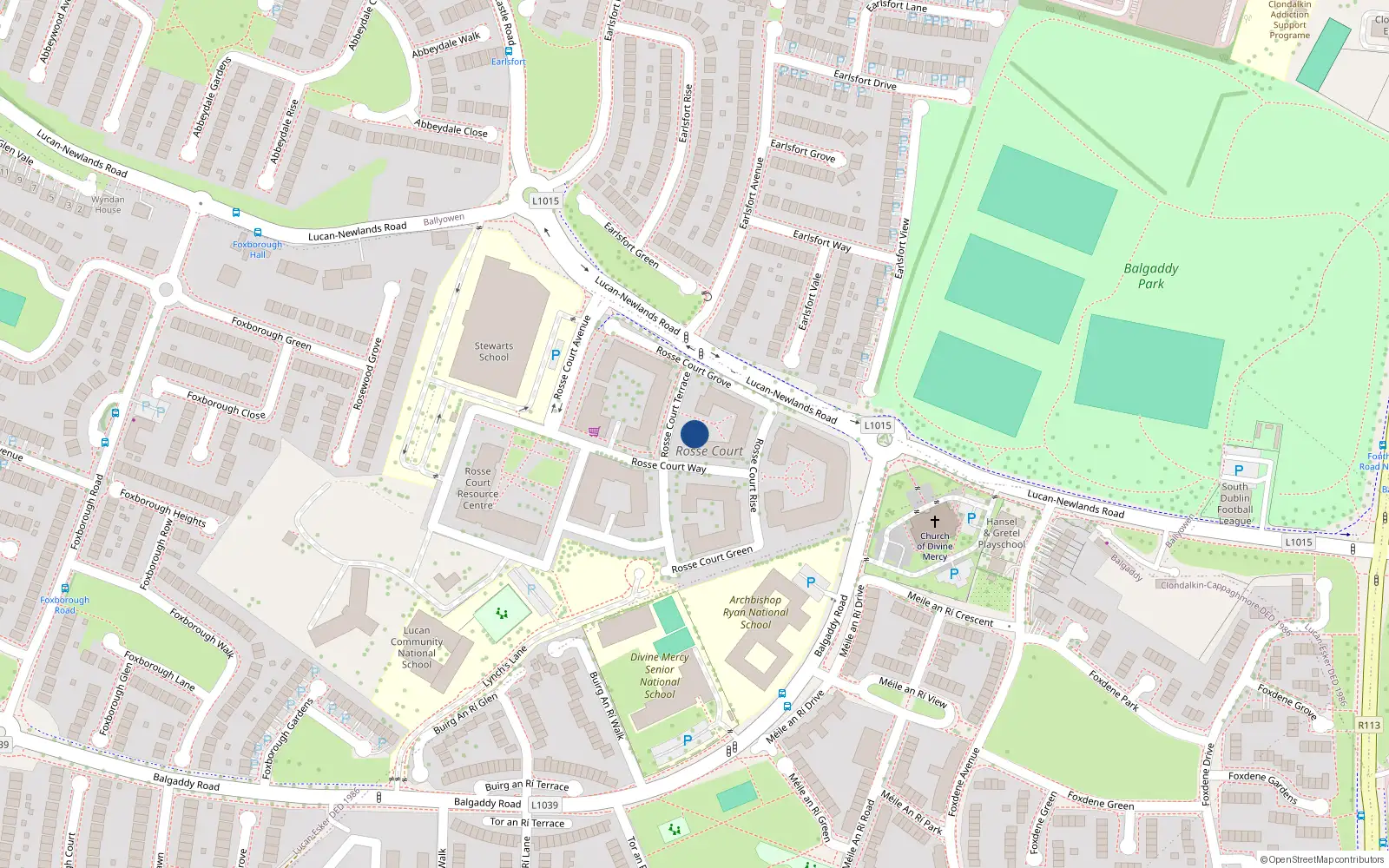 Overhead map showing the location of 28 Rosse Court Terrace, Lucan