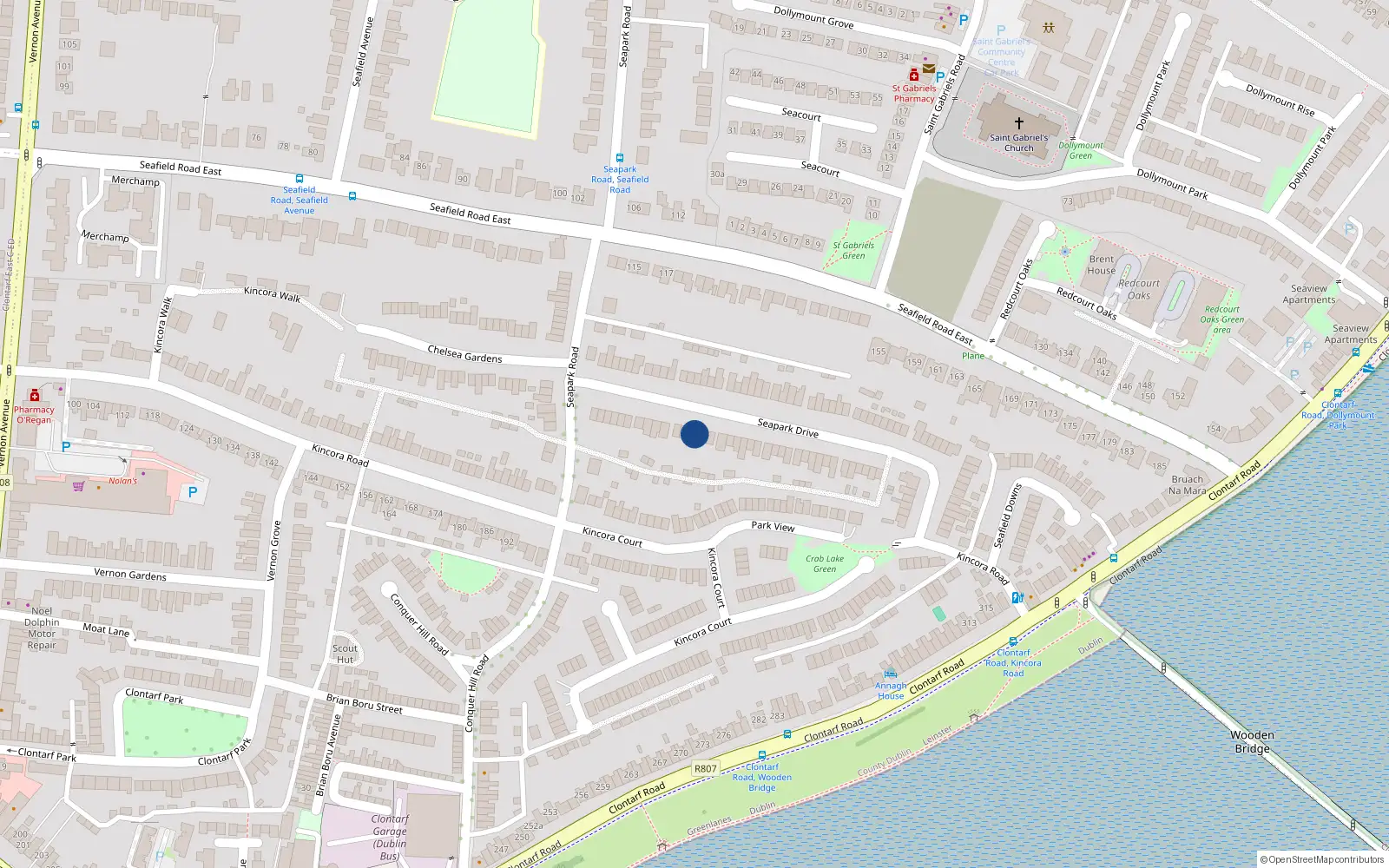 Overhead map showing the location of 28 Seapark Drive, Clontarf, Dublin 3