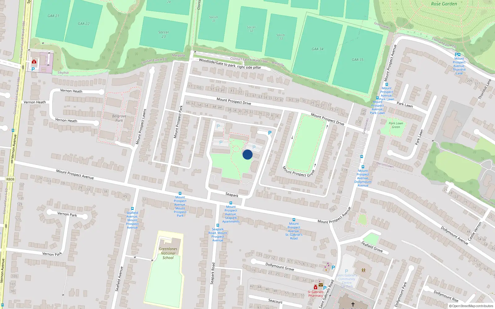 Overhead map showing the location of 28 Seapark, Mount Prospect Avenue, Clontarf