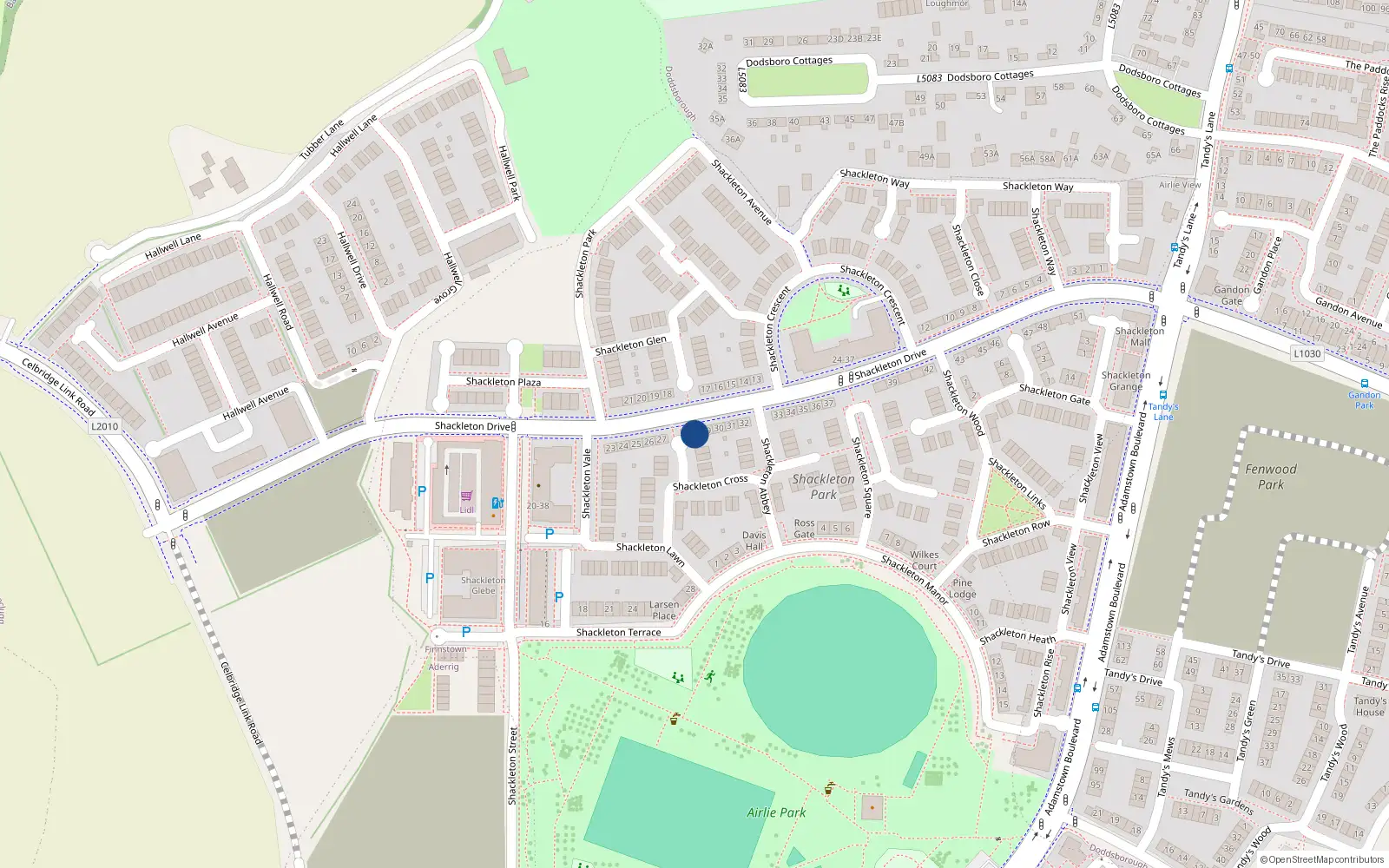 Overhead map showing the location of 28 Shackleton Drive, Lucan