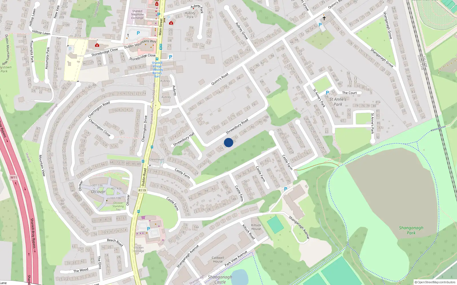 Overhead map showing the location of 28 Shrewsbury Road, Dublin