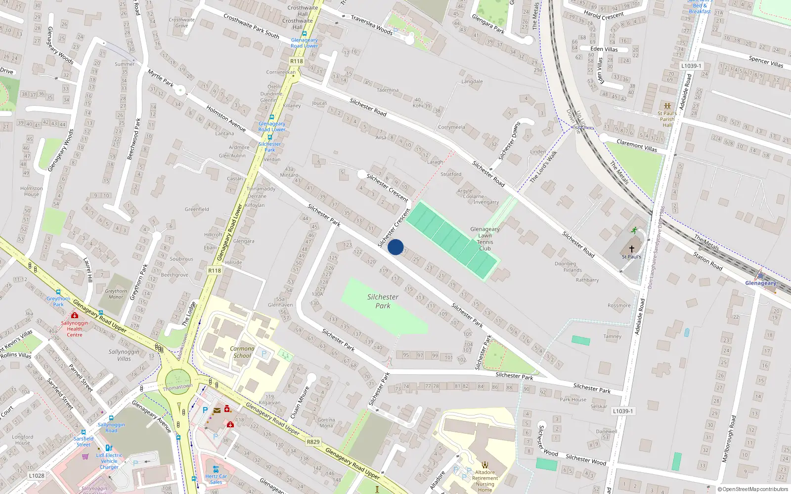Overhead map showing the location of 28 Silchester Park, Glenageary, Co Dublin