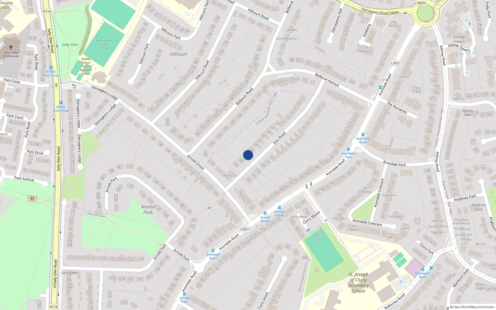 Overhead map showing the location of 28 Sion Road, Co. Dublin