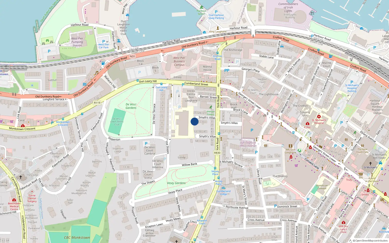Overhead map showing the location of 28 Smyth's Villas, Dublin