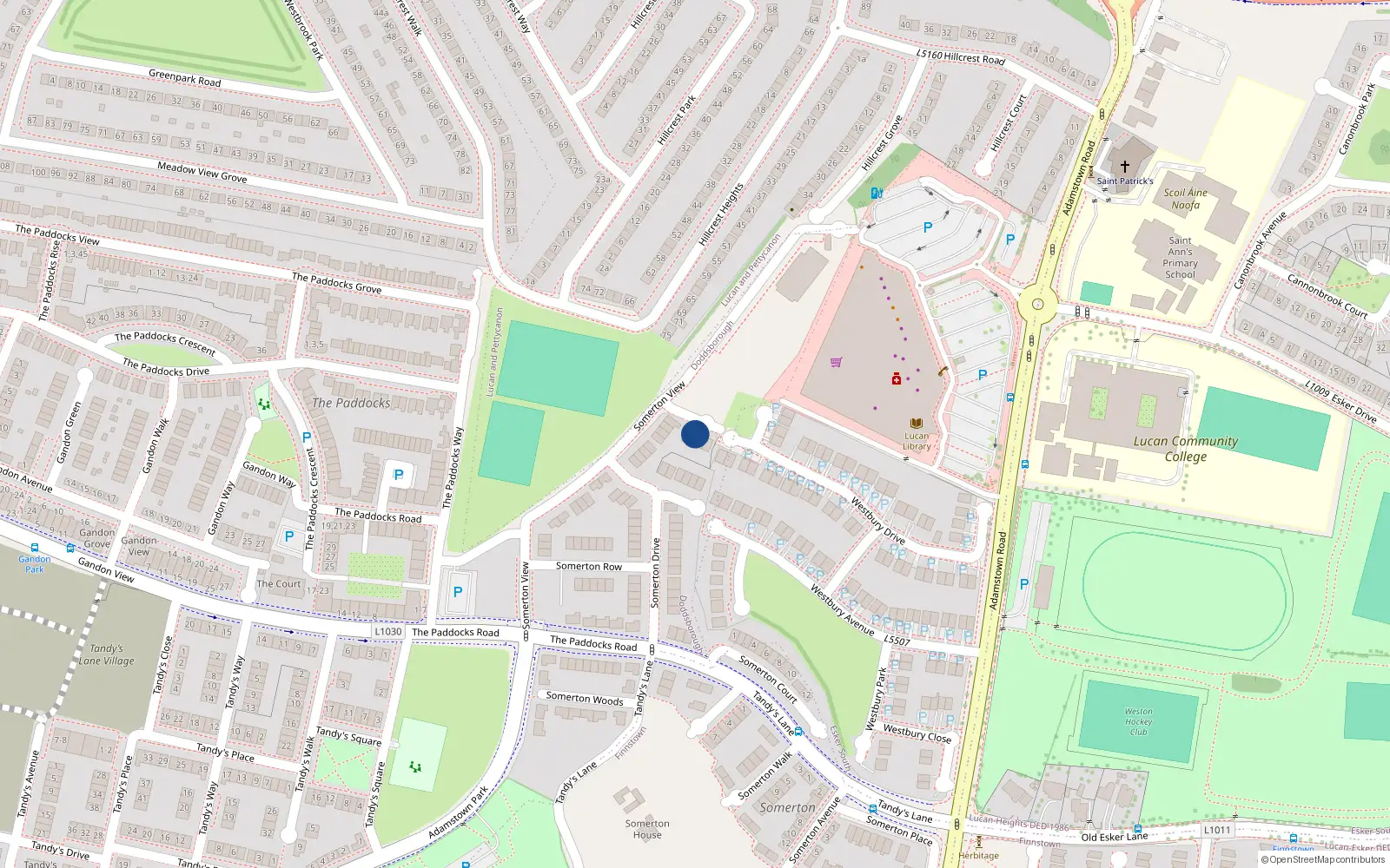 Overhead map showing the location of 28 Somerton View, Lucan