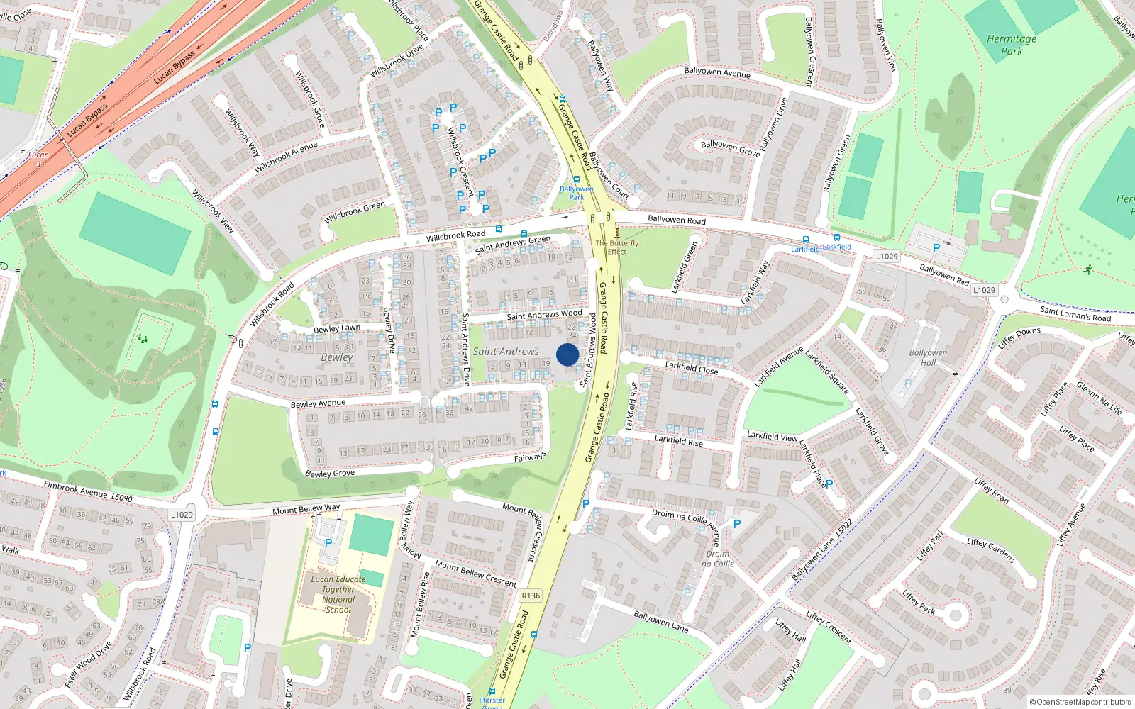 Overhead map showing the location of 28 Saint Andrew's Wood, Lucan