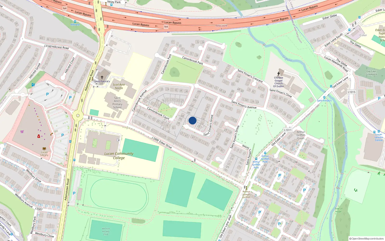 Overhead map showing the location of 28 St. Finians Grove, Lucan