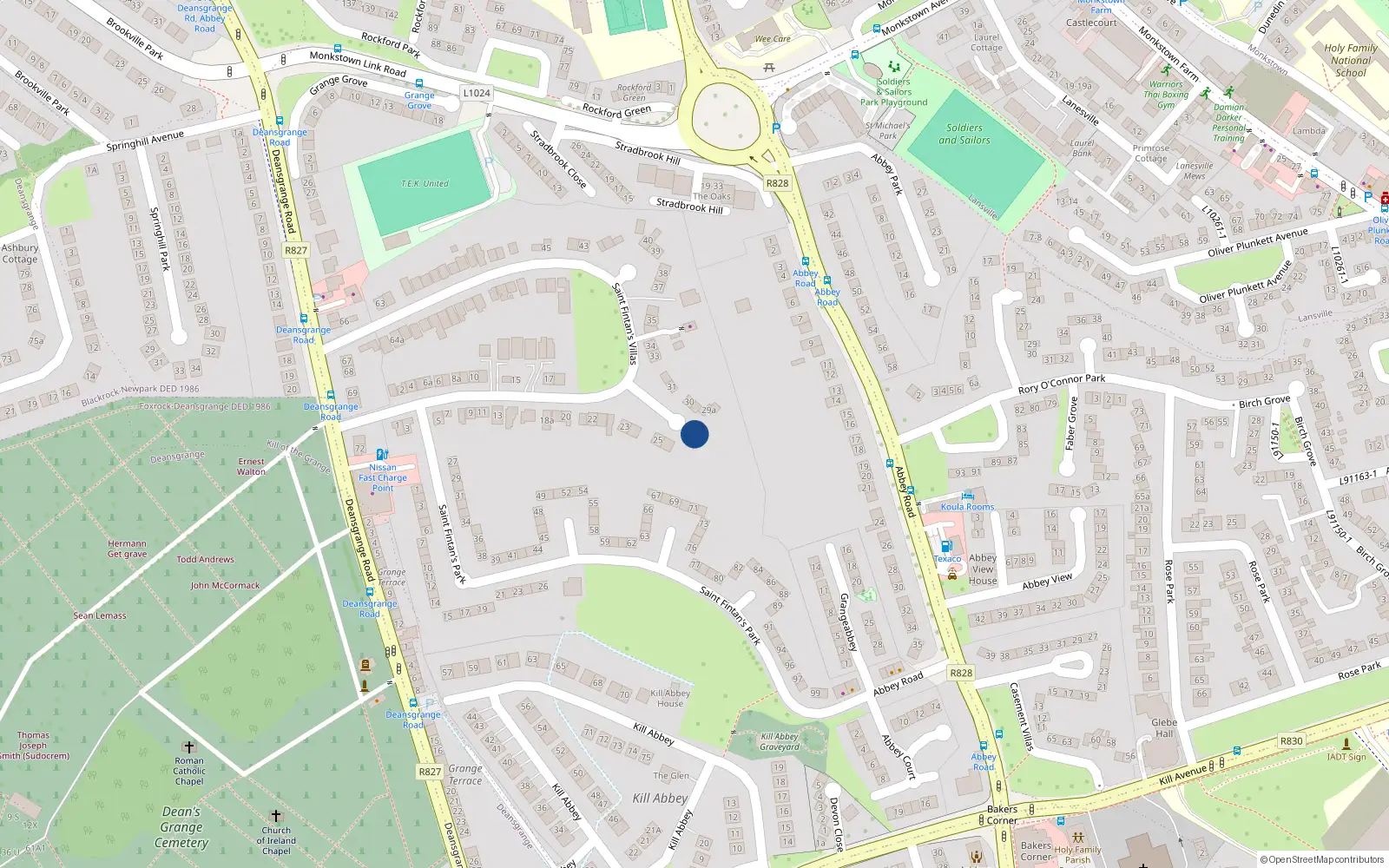 Overhead map showing the location of 28 St Fintans Villas, Deans Grange, Blackrock