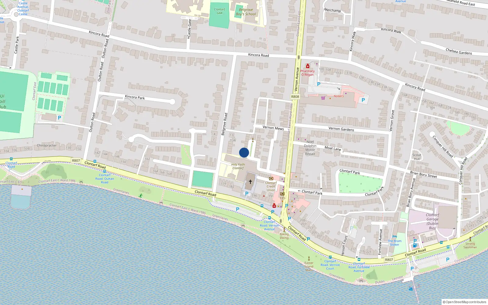 Overhead map showing the location of 28 St Josephs Square, Clontarf, Dublin 3