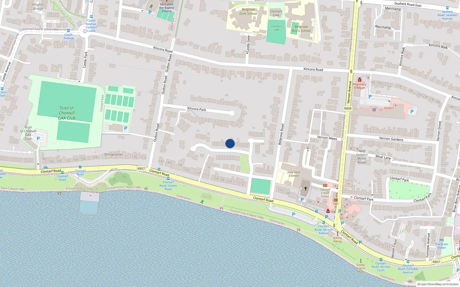 Overhead map showing the location of 28 Summerville, Clontarf, Dublin 3