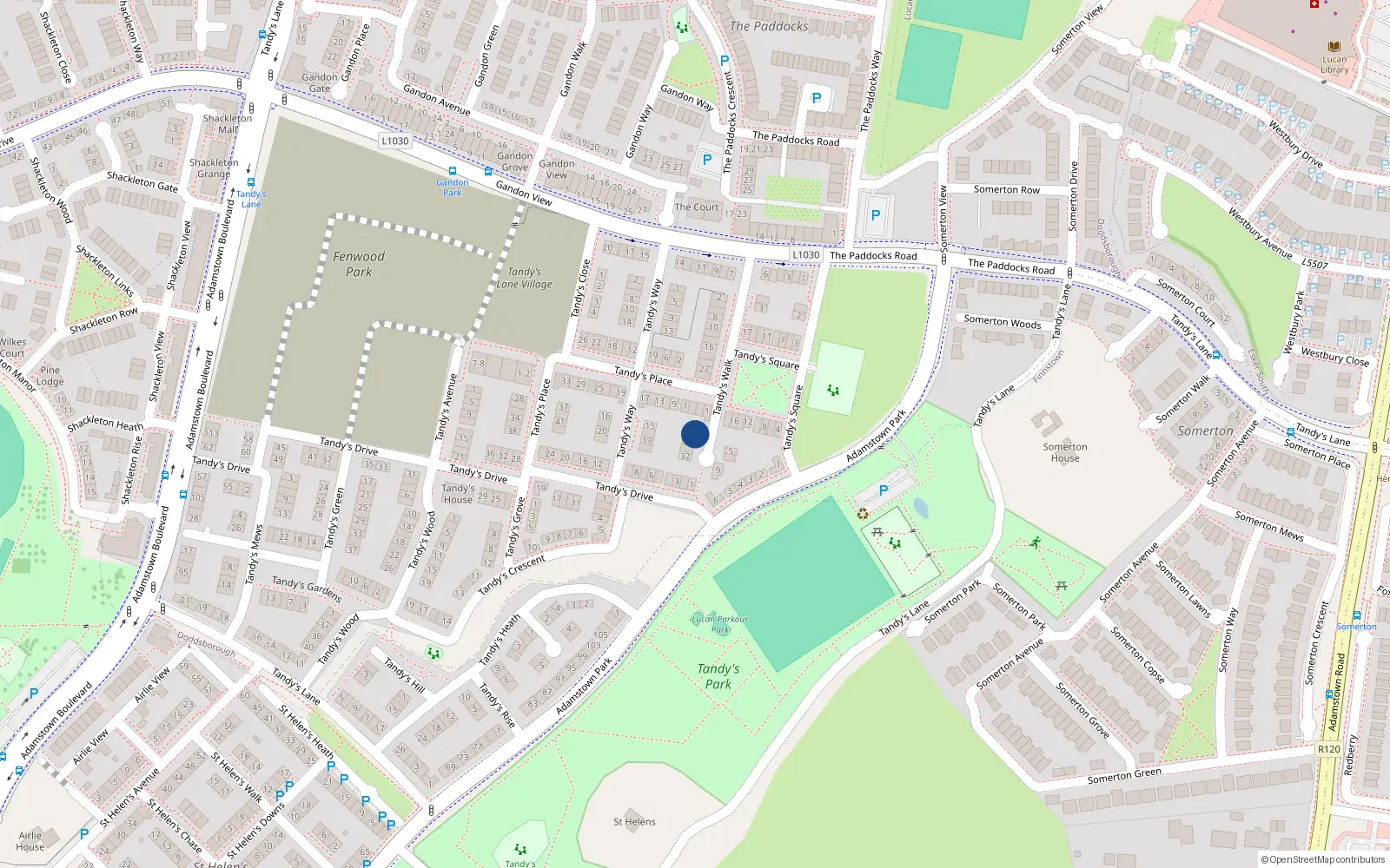 Overhead map showing the location of 28 Tandy's Walk, Lucan