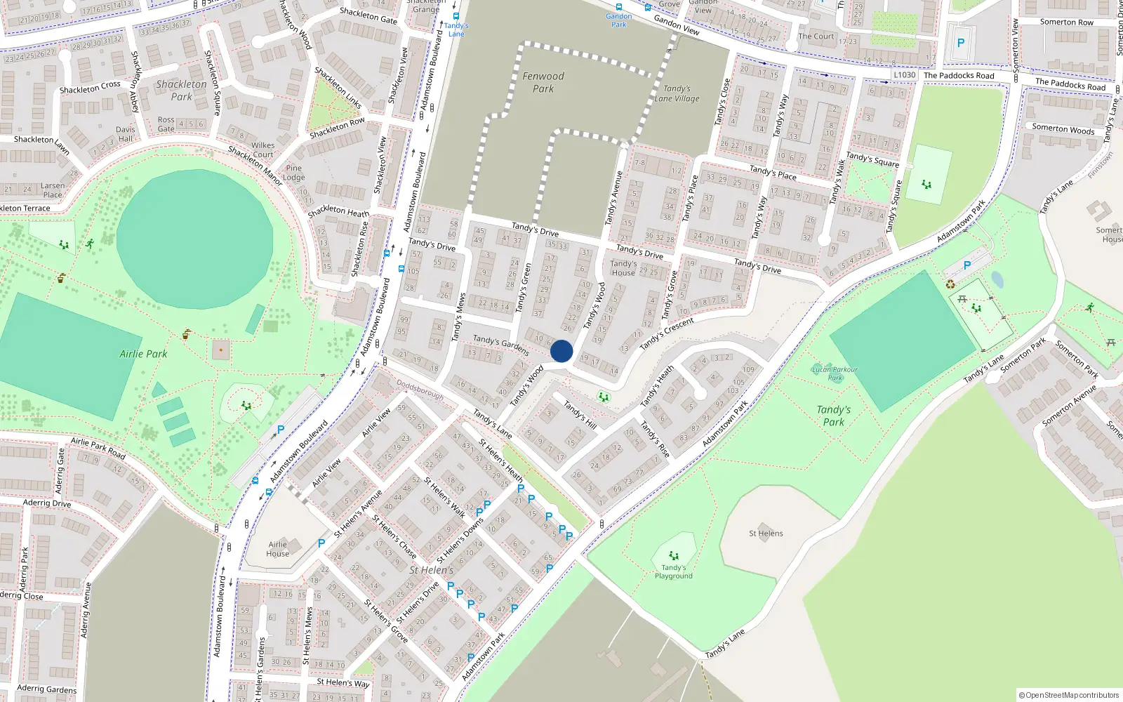 Overhead map showing the location of 28 Tandy's Wood, Lucan
