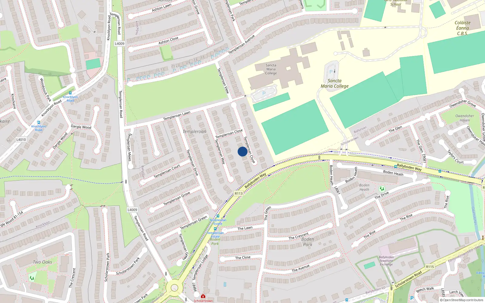 Overhead map showing the location of 28 Templeroan Close, Rathfarnham