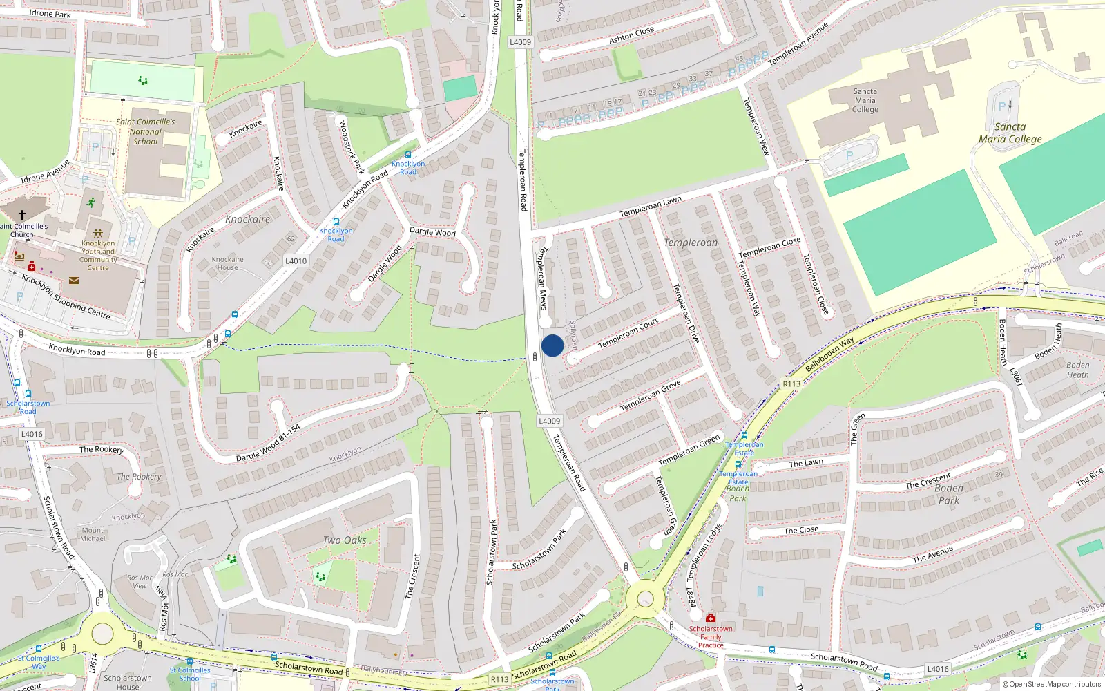 Overhead map showing the location of 28 Templeroan Court, Rathfarnham