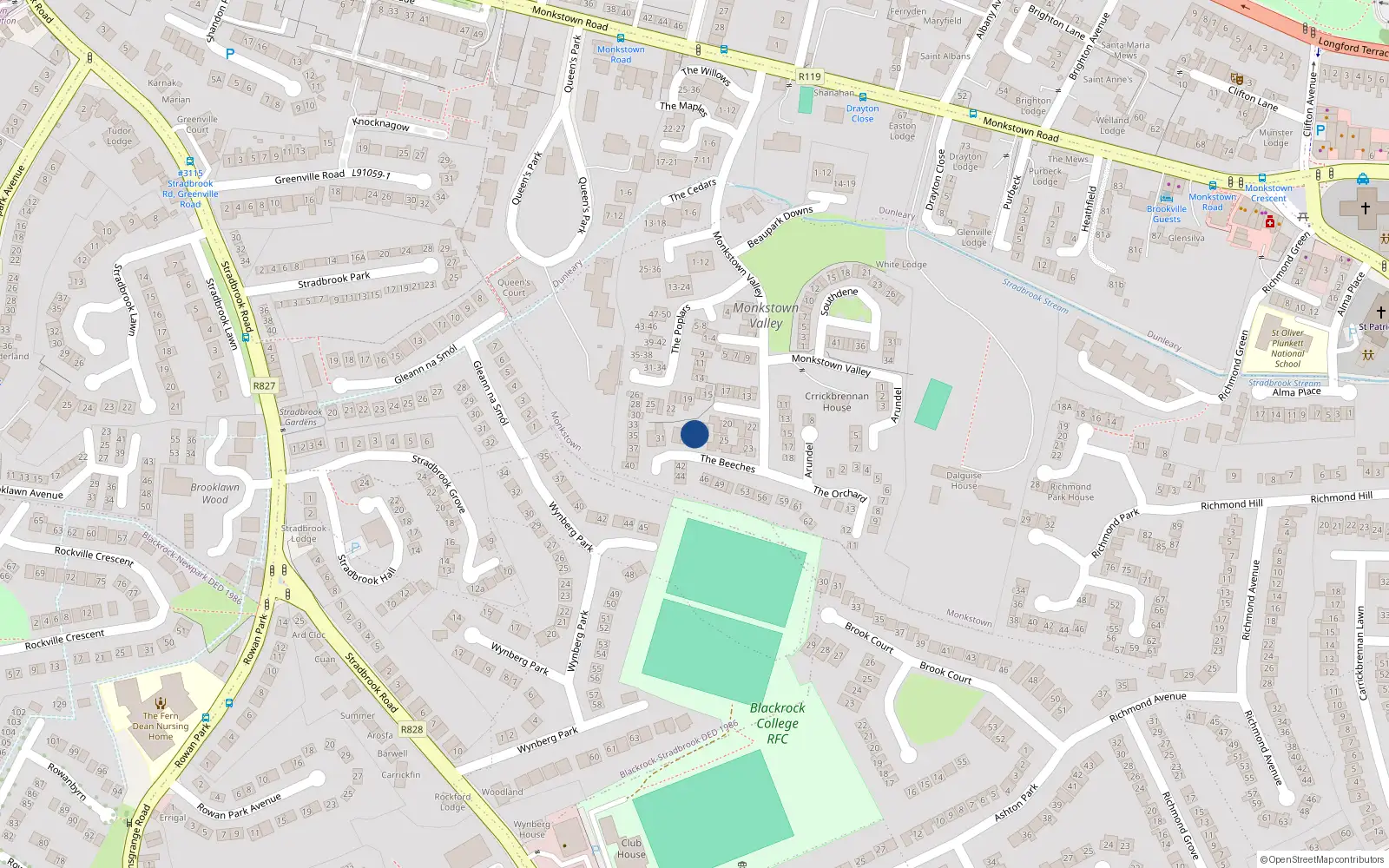 Overhead map showing the location of 28 The Beeches, Co Dublin