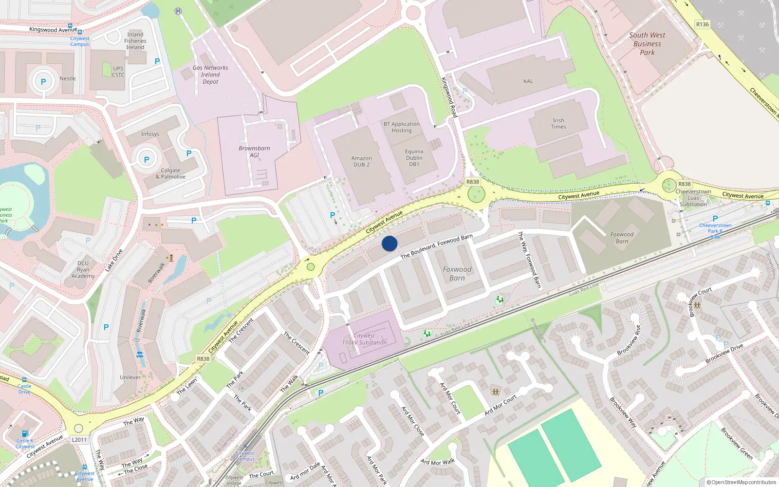 Overhead map showing the location of 28 The Boulevard, Brownsbarn