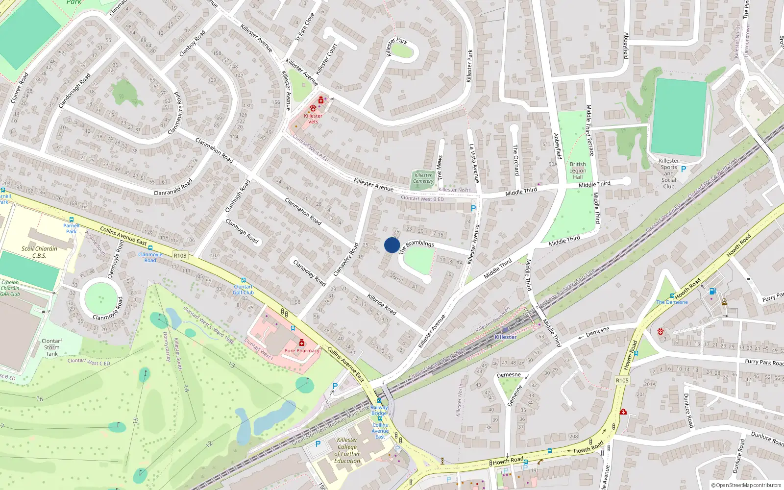 Overhead map showing the location of 28 The Bramblings, Dublin 5