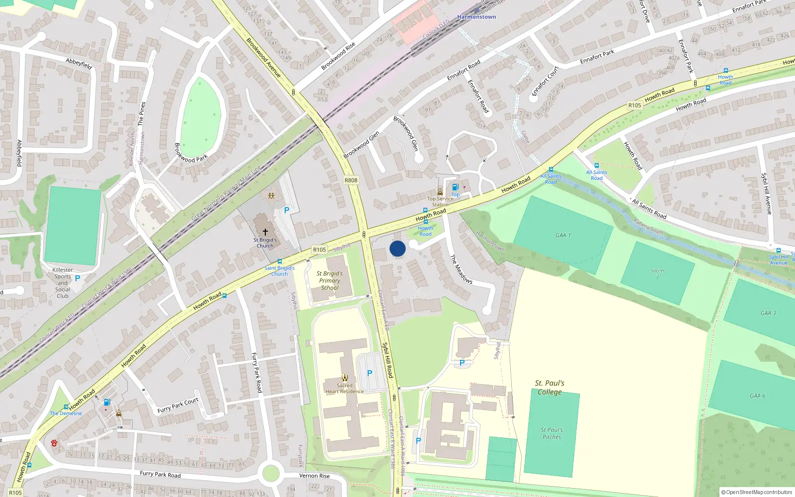 Overhead map showing the location of 28 The Meadows, Dublin 5