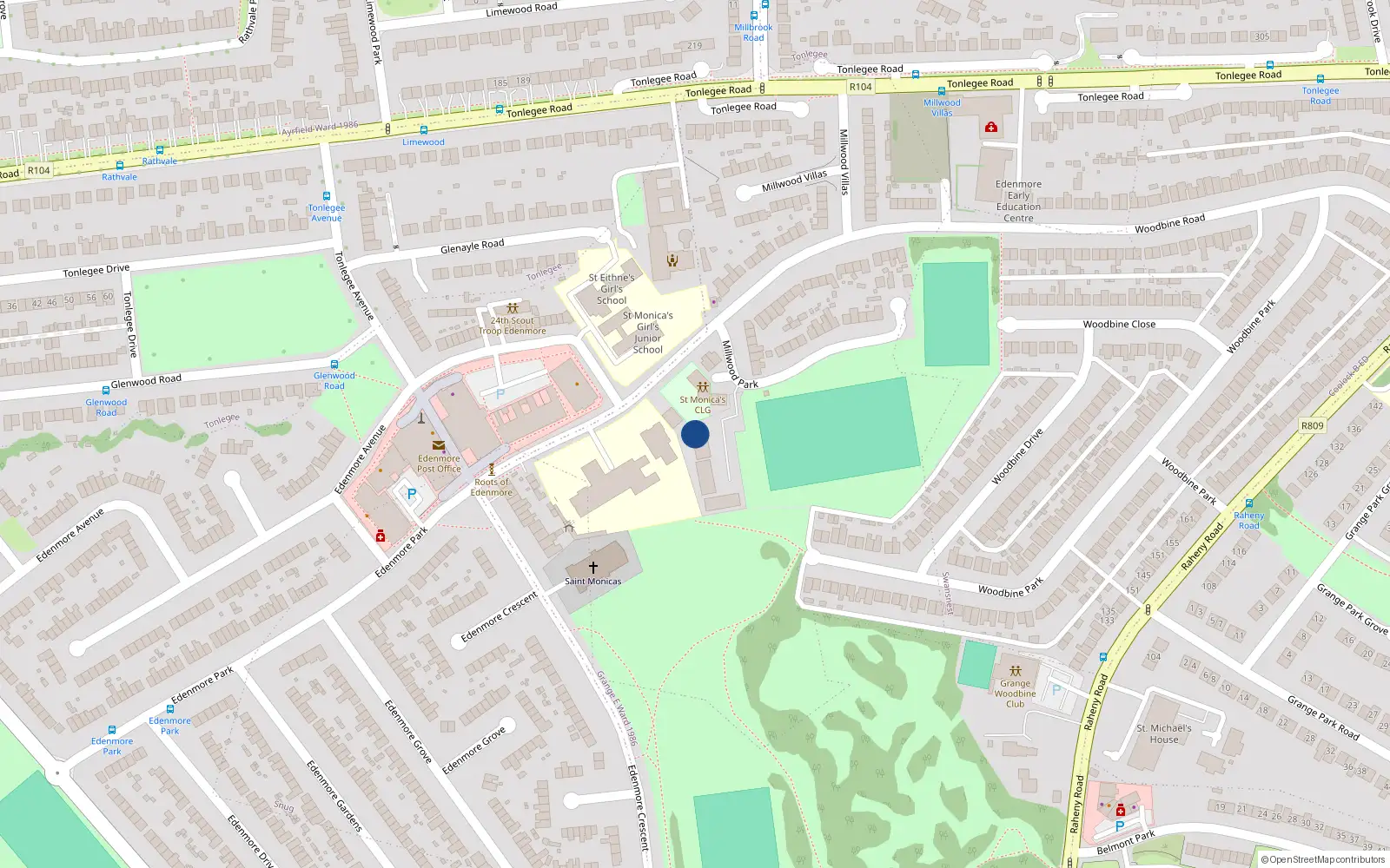 Overhead map showing the location of 28 the Mills, Edenmore, Dublin 5