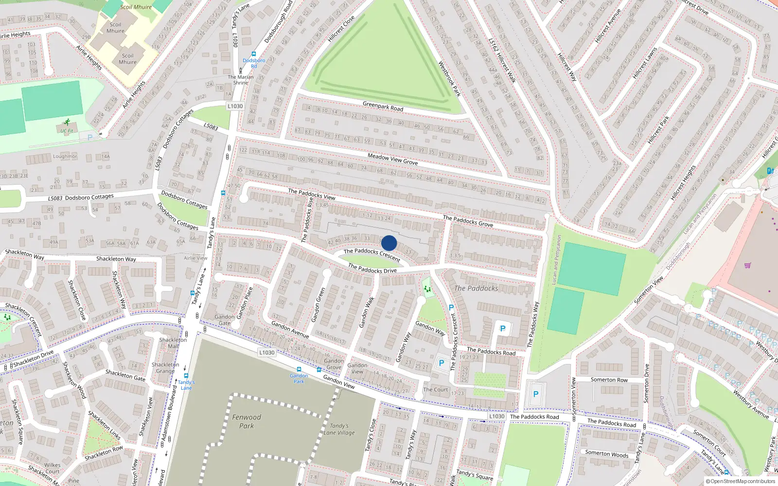 Overhead map showing the location of 28 The Paddocks Crescent, Lucan