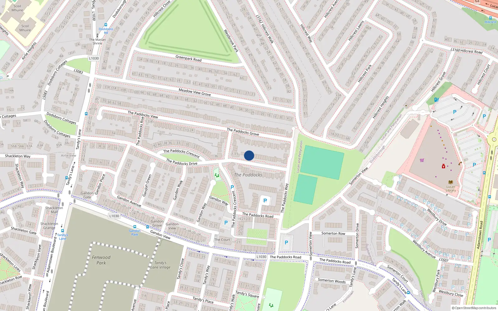 Overhead map showing the location of 28 The Paddocks Drive, Lucan