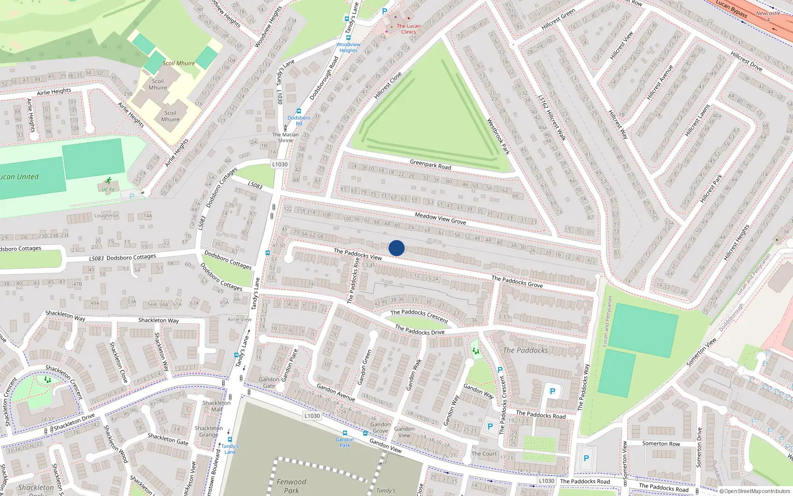 Overhead map showing the location of 28 the Paddocks View, Adamstown, Lucan