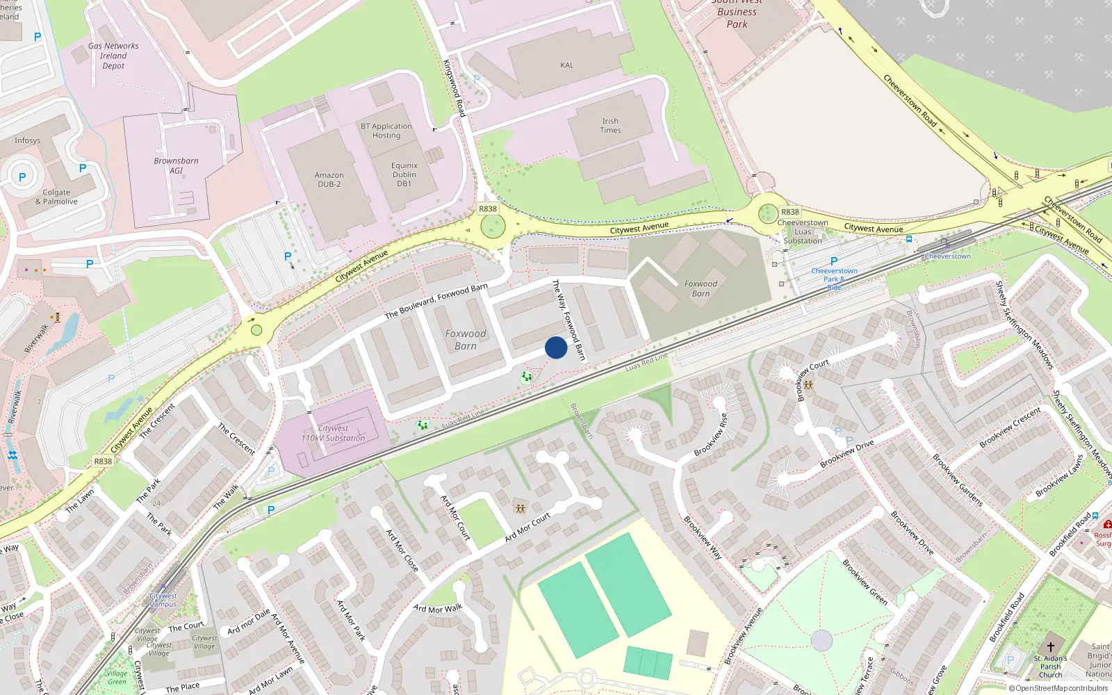 Overhead map showing the location of 28 The Park, Brownsbarn
