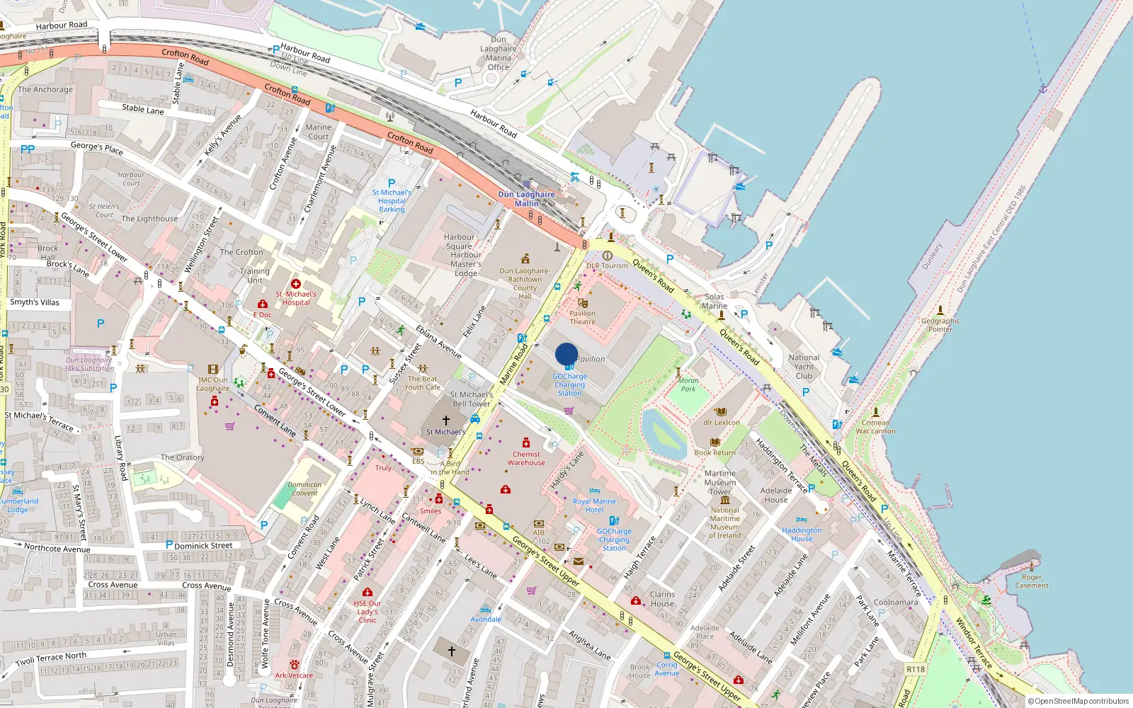 Overhead map showing the location of 28 the Pavilion, Dun Laoghaire, Dublin