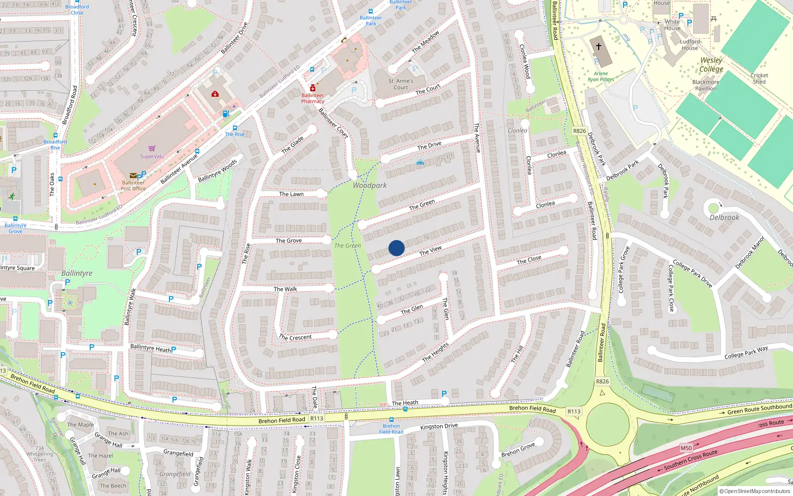Overhead map showing the location of 28 The View, Dublin 16
