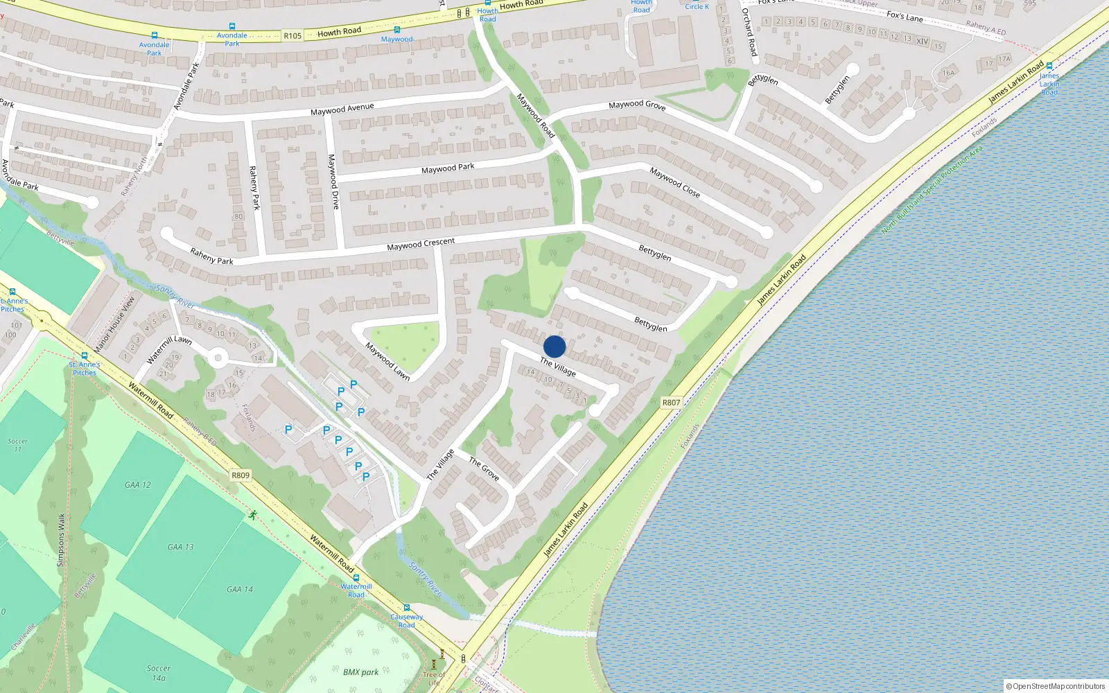 Overhead map showing the location of 28 The Village, Dublin 5