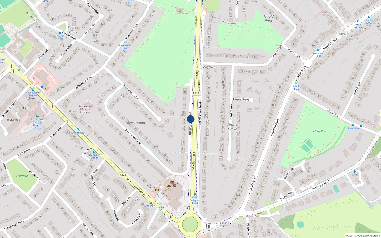 Overhead map showing the location of 28 Thomastown Road, Dublin