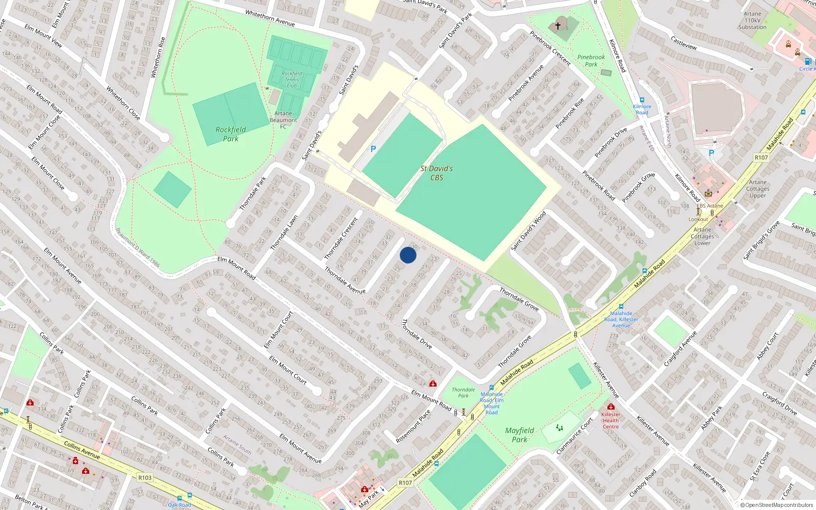 Overhead map showing the location of 28 Thorndale Avenue, Dublin 5