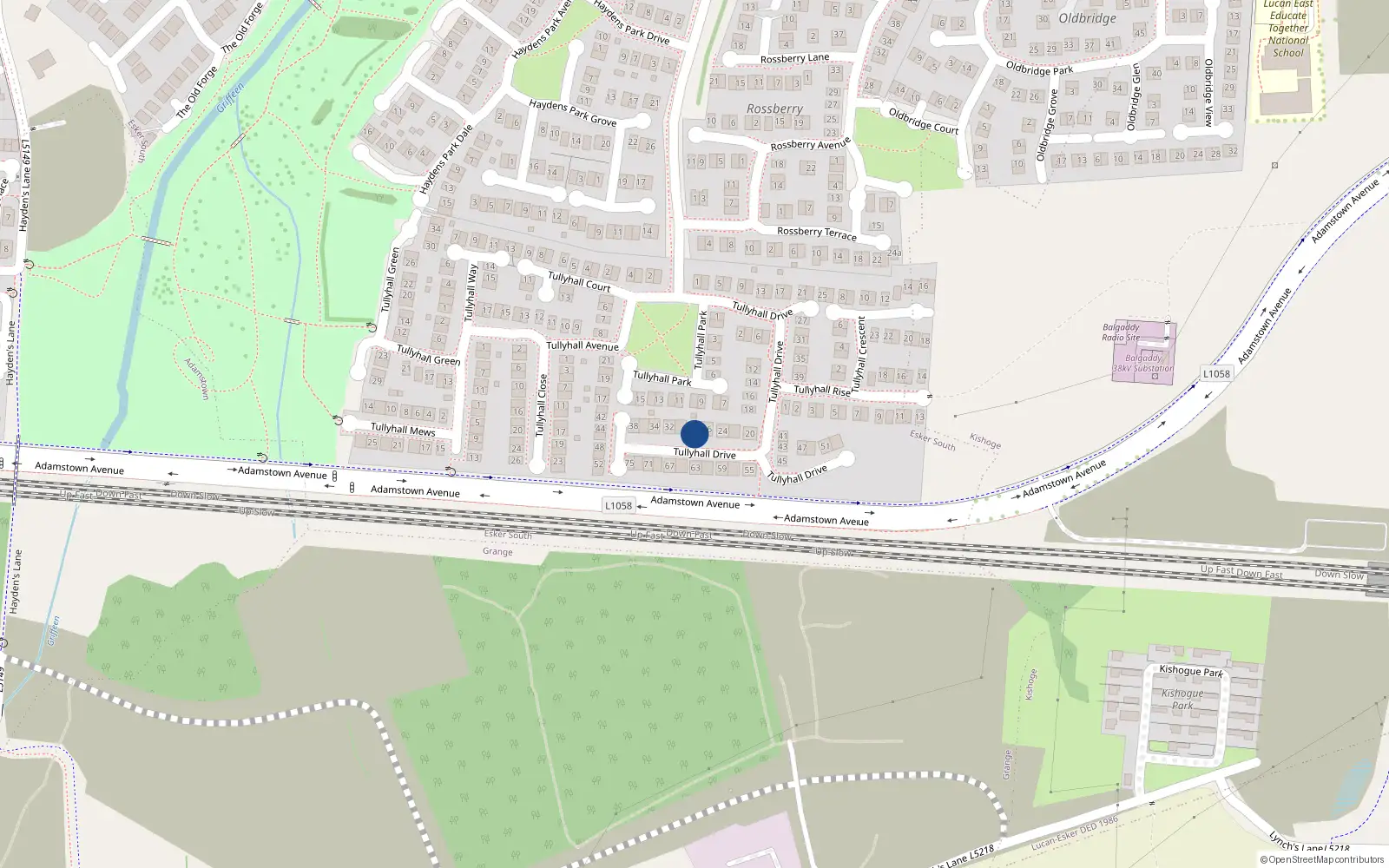 Overhead map showing the location of 28 Tullyhall Drive, Lucan