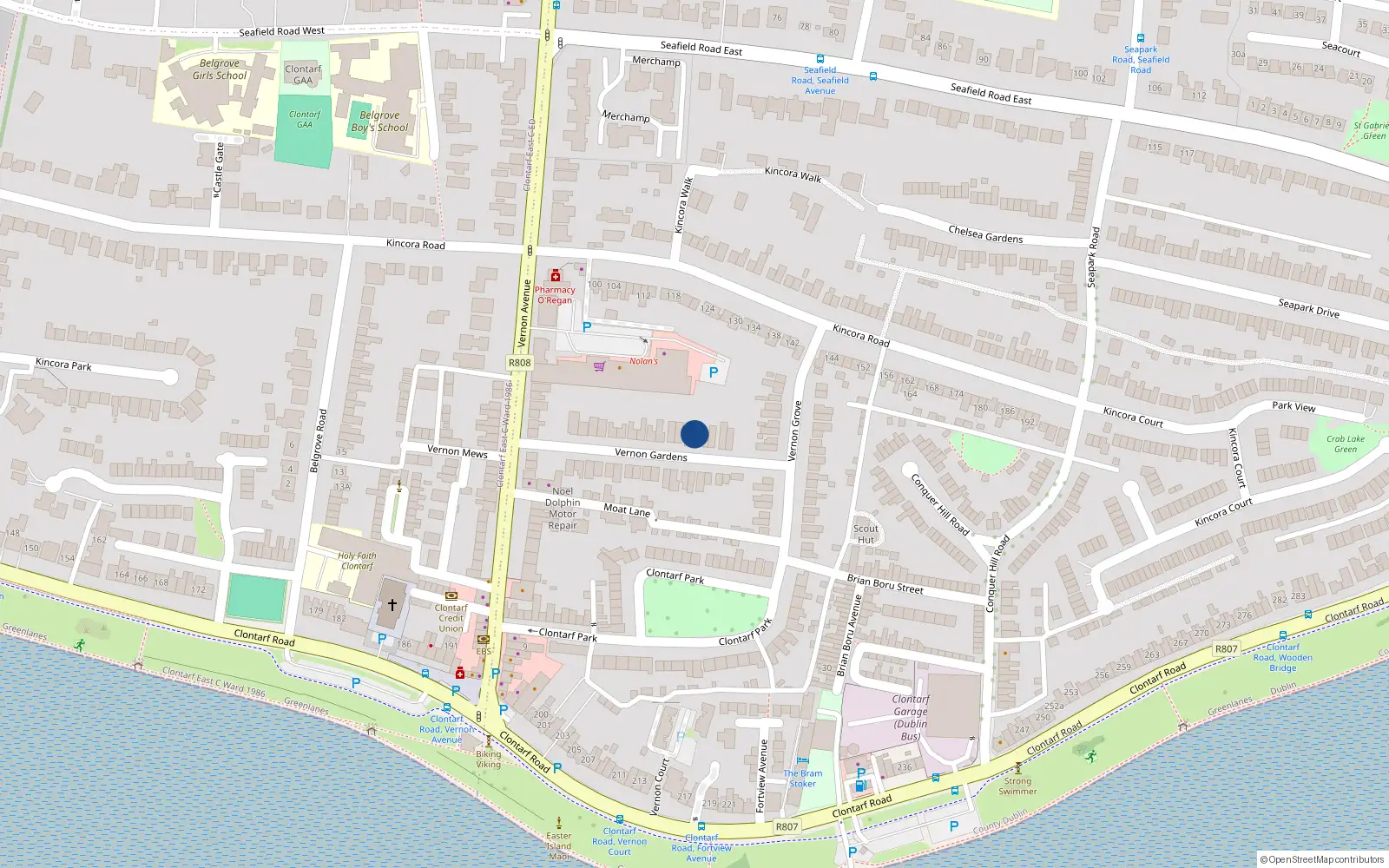 Overhead map showing the location of 28 Vernon Gardens, Dublin 3