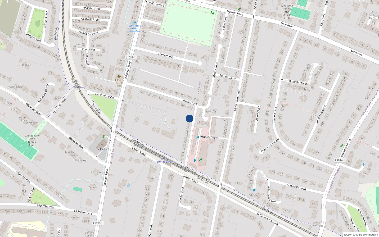 Overhead map showing the location of 28 Villarea Park, Glenageary, Dublin