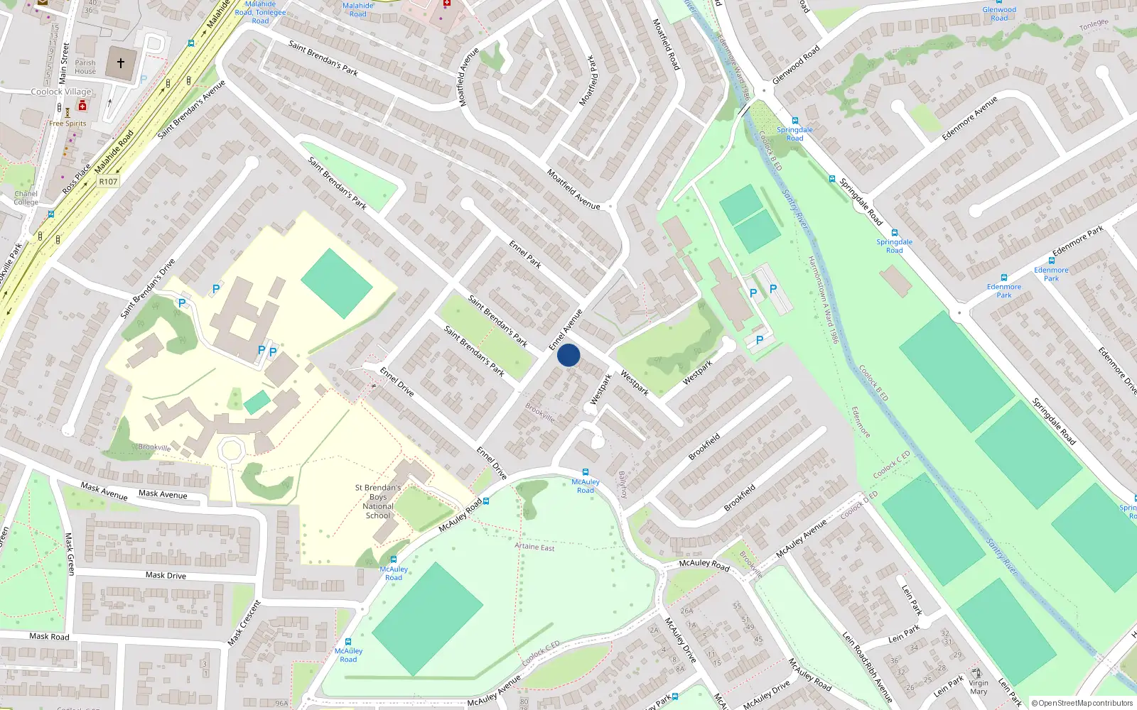 Overhead map showing the location of 28 Westpark, Dublin 5