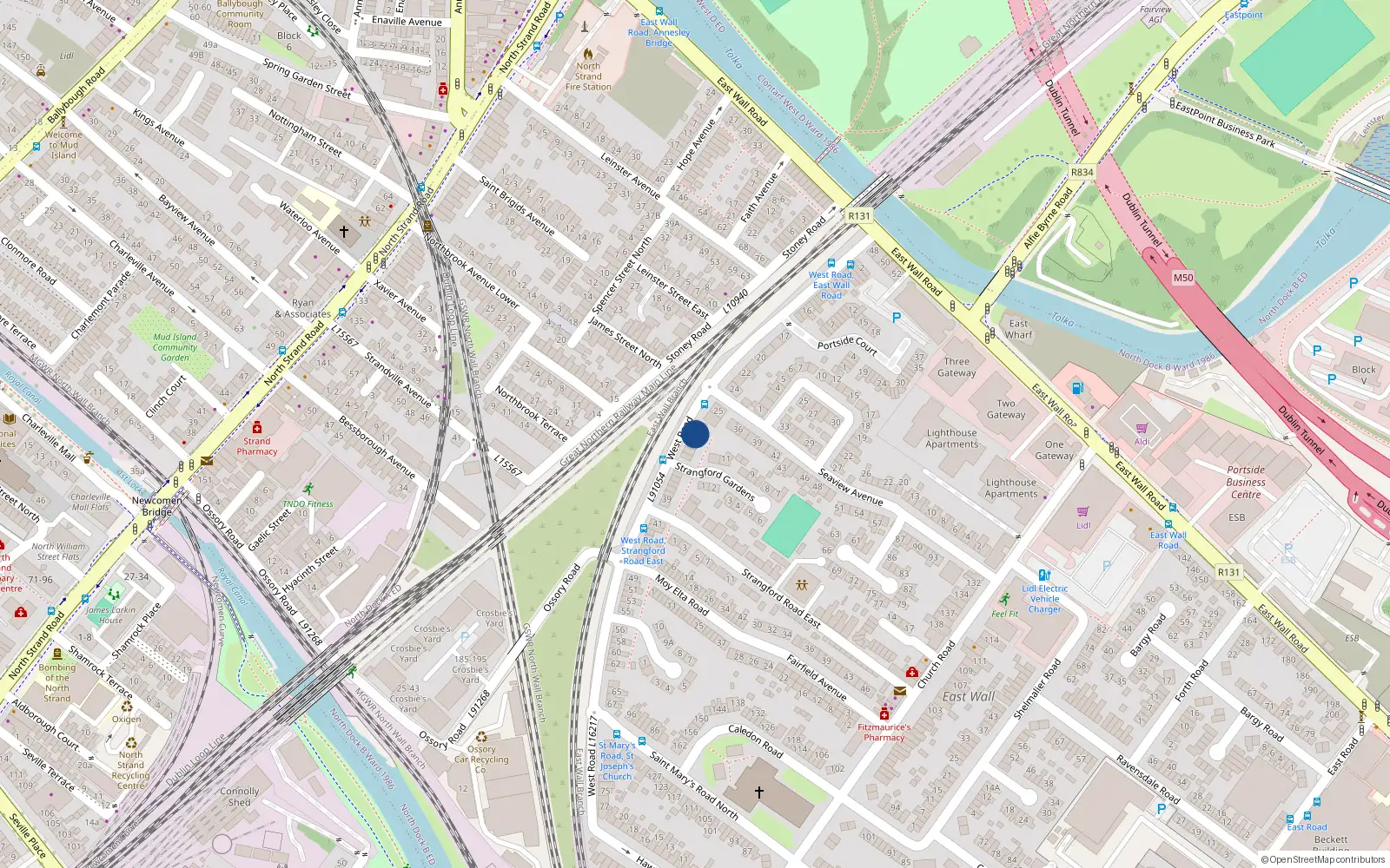Overhead map showing the location of 28 West Road, East Wall, Dublin 3