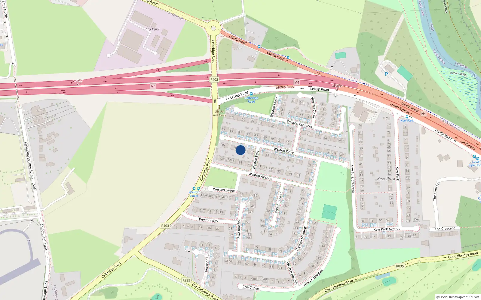 Overhead map showing the location of 28 Weston Drive, Lucan