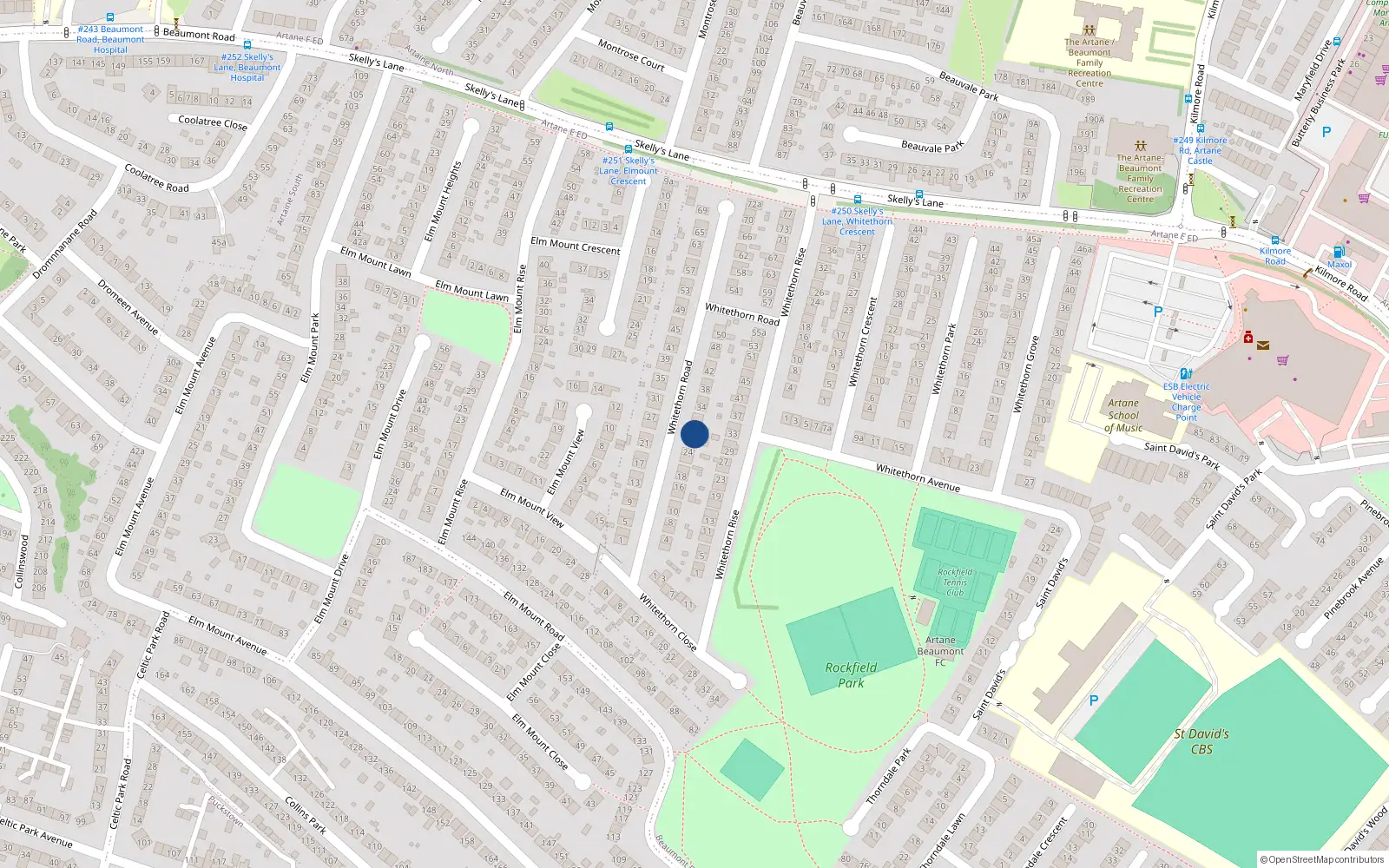 Overhead map showing the location of 28 Whitethorn Road, Dublin 5