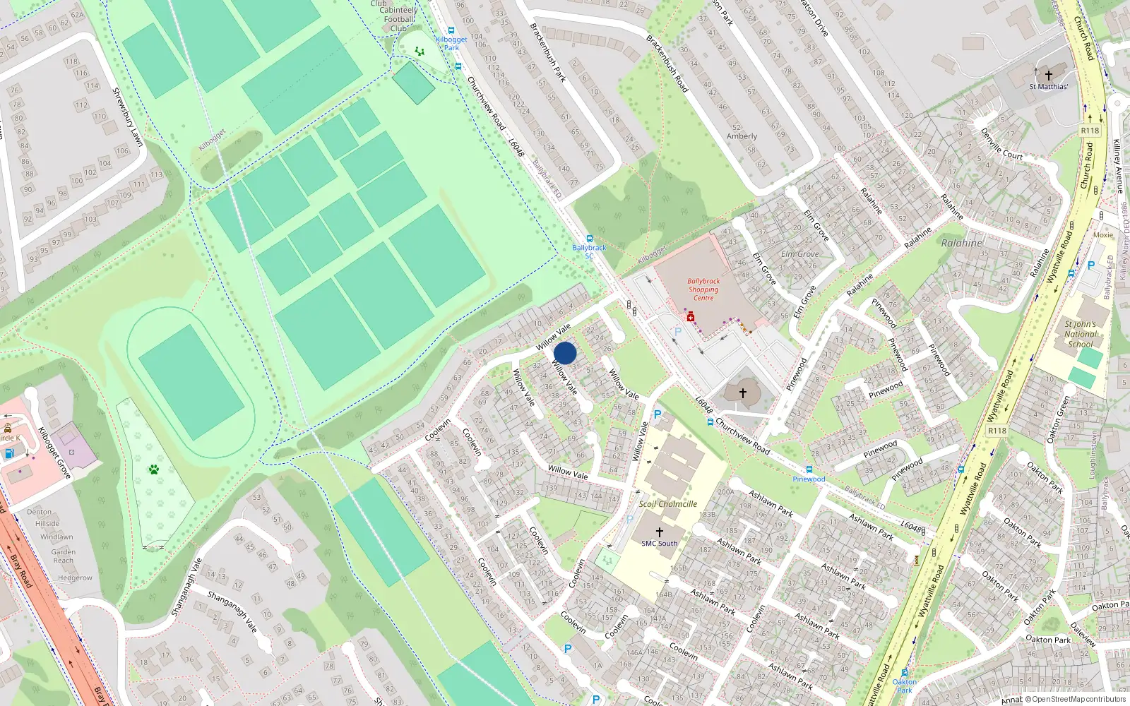Overhead map showing the location of 28 Willow Vale, Dublin