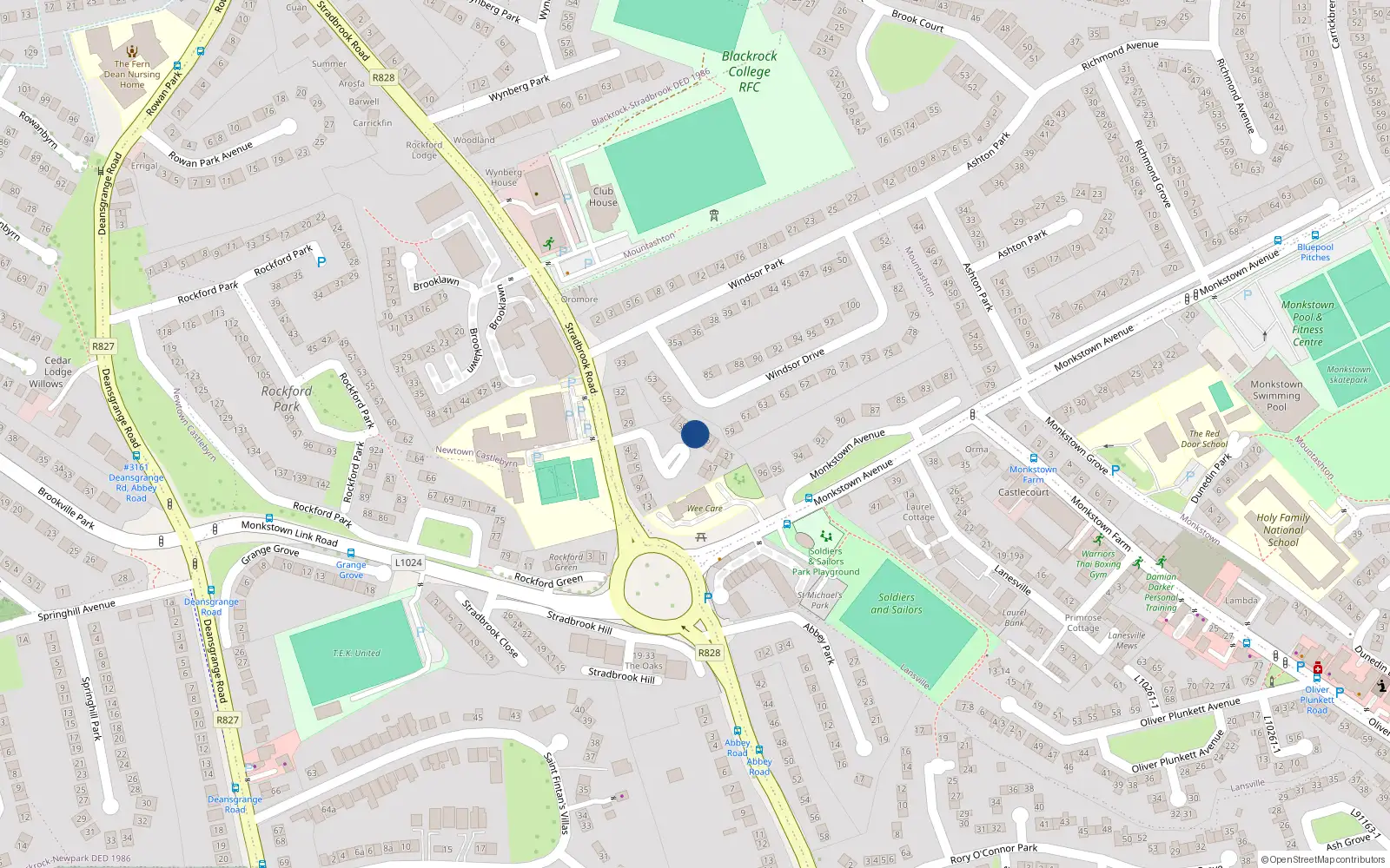 Overhead map showing the location of 28 Windsor Court, Blackrock
