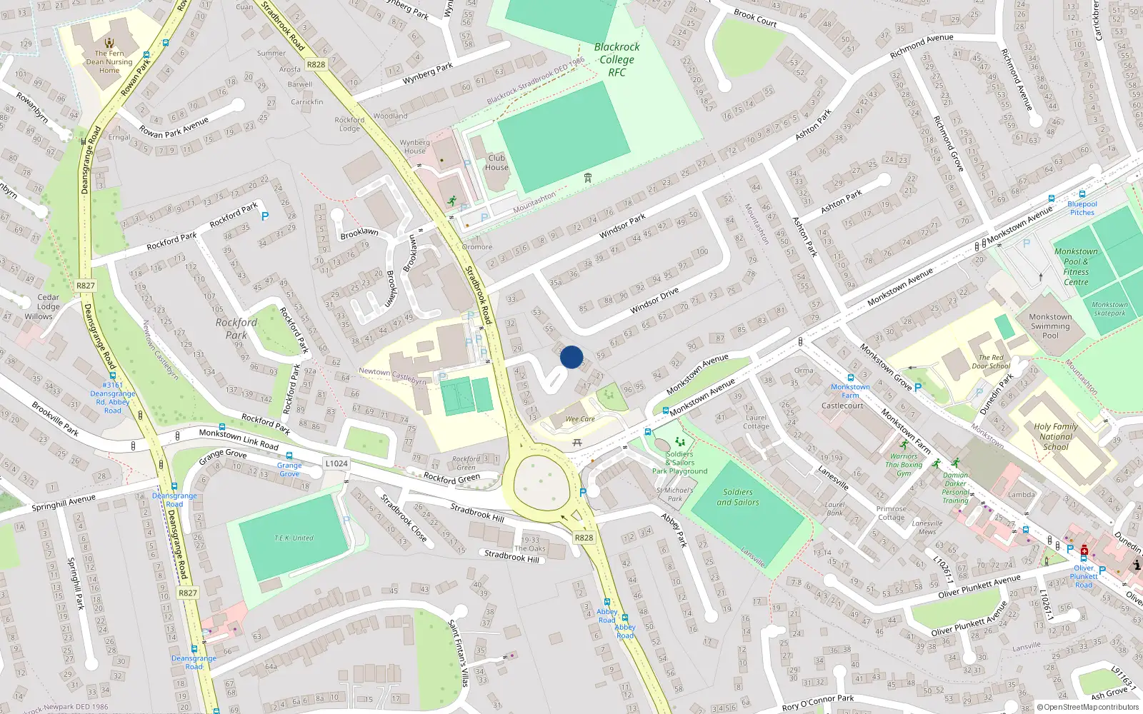 Overhead map showing the location of 28 Windsor Court, Stradbrook Road, Blackrock