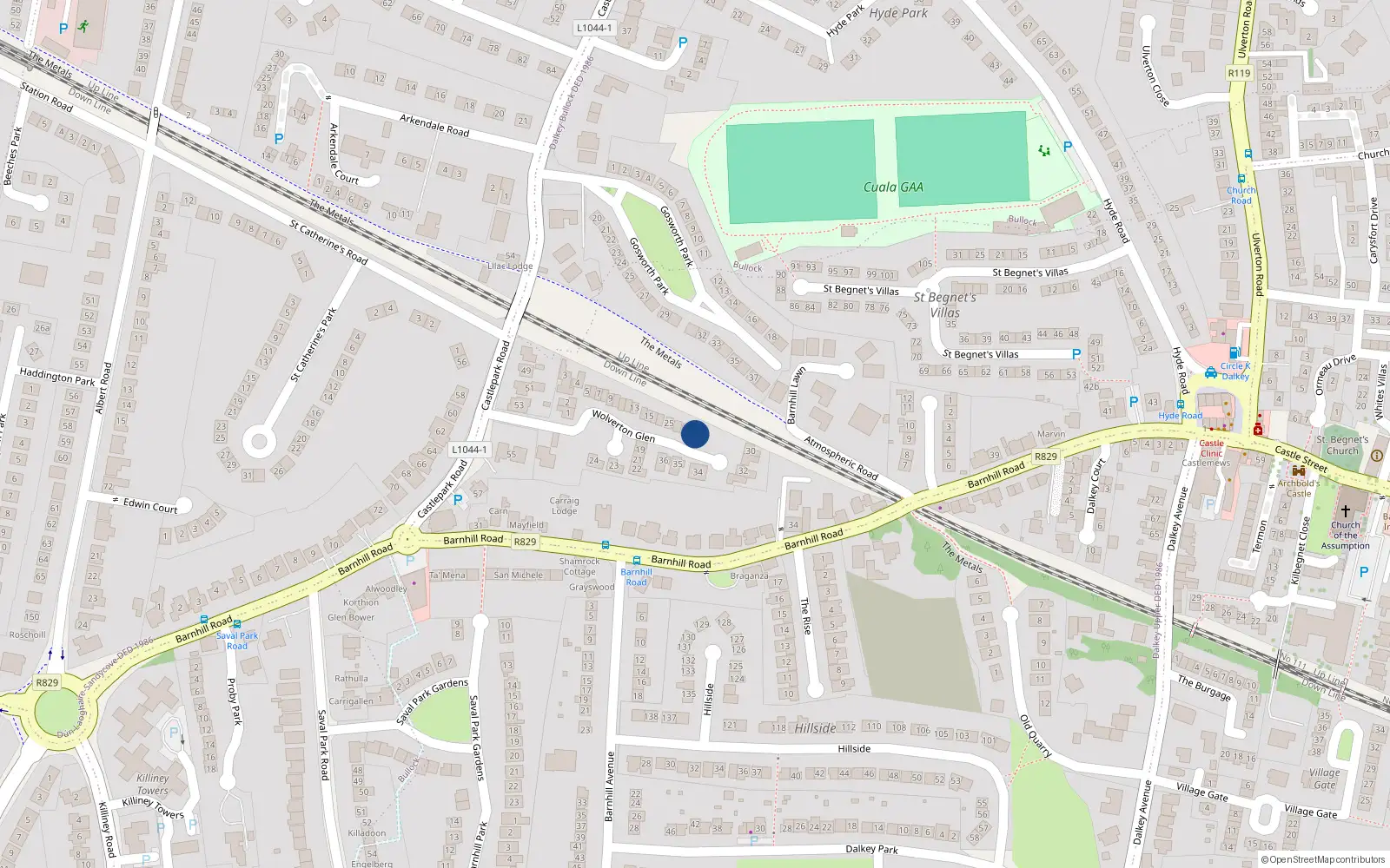 Overhead map showing the location of 28 Wolverton Glen, Dublin