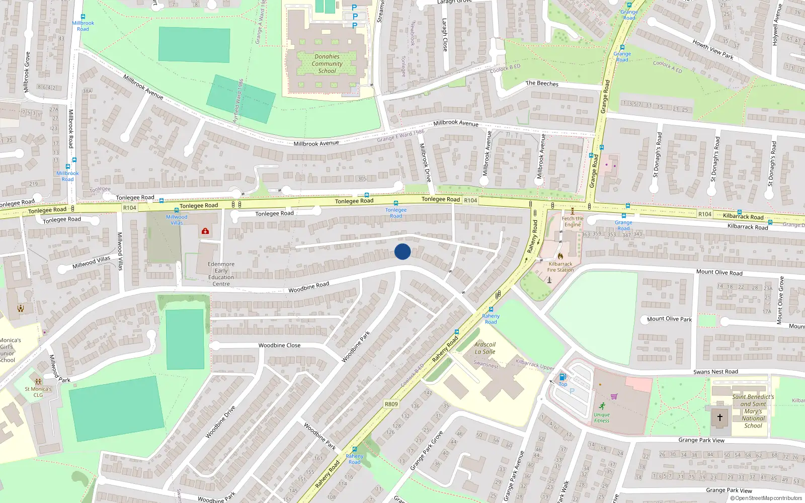 Overhead map showing the location of 28 Woodbine Road, Dublin 5