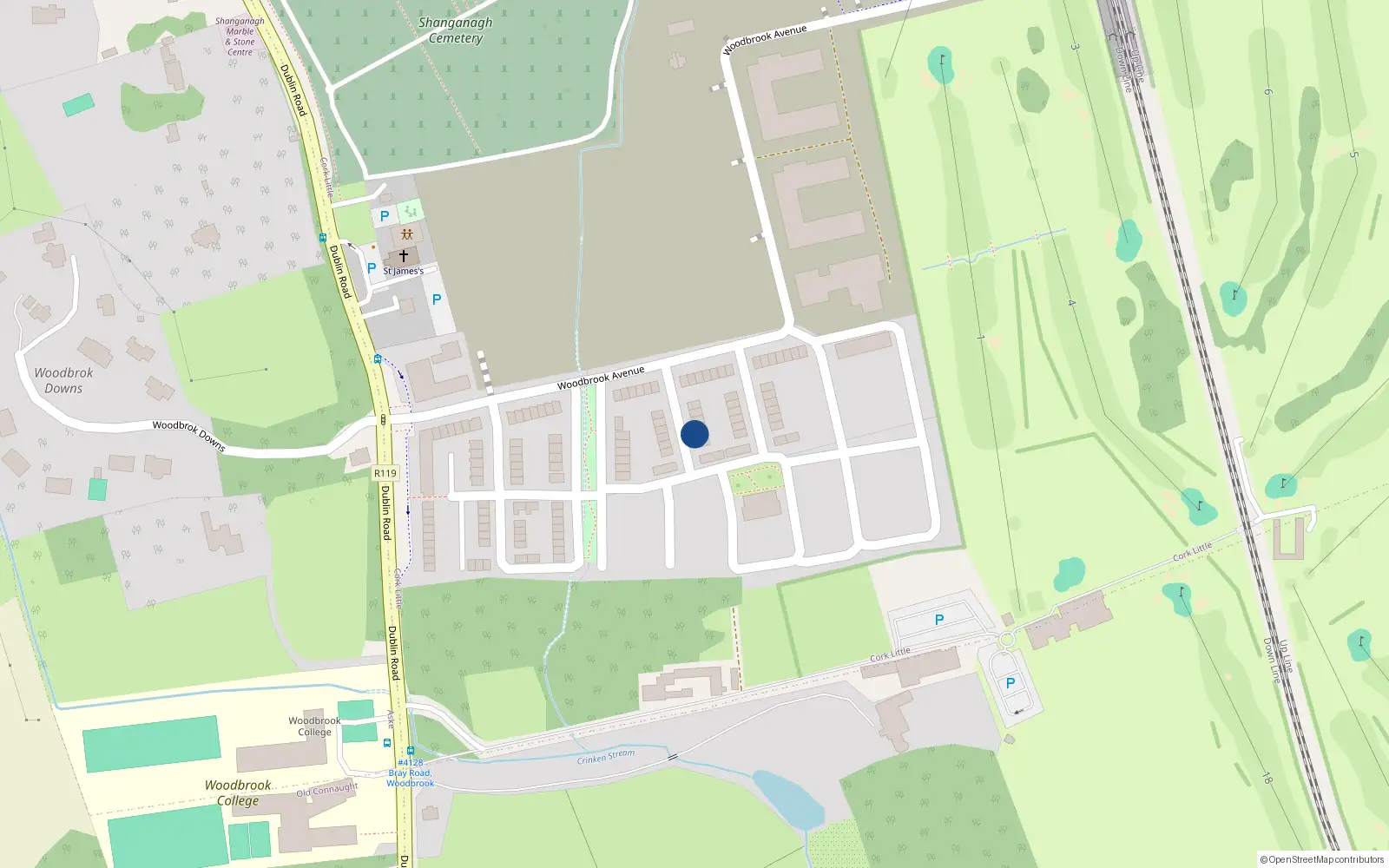 Overhead map showing the location of 28 Woodbrook, Bray
